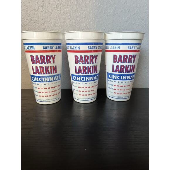(3) Lot of 1993 MLB BARRY LARKIN Reds Plastic Cups 90s vintage - Picture 2 of 3